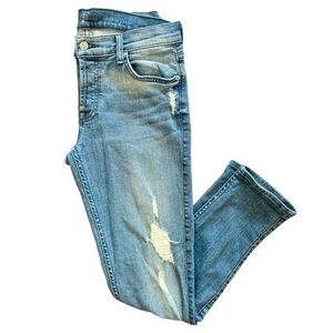 7 For All Mankind Josephine Skinny Boyfriend Distressed Blue Denim Jeans 28